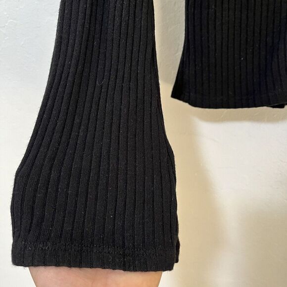 Reformation Collared Ribbed Spencer Top Size S Black Cropped Retro Button Front - Picture 4 of 6